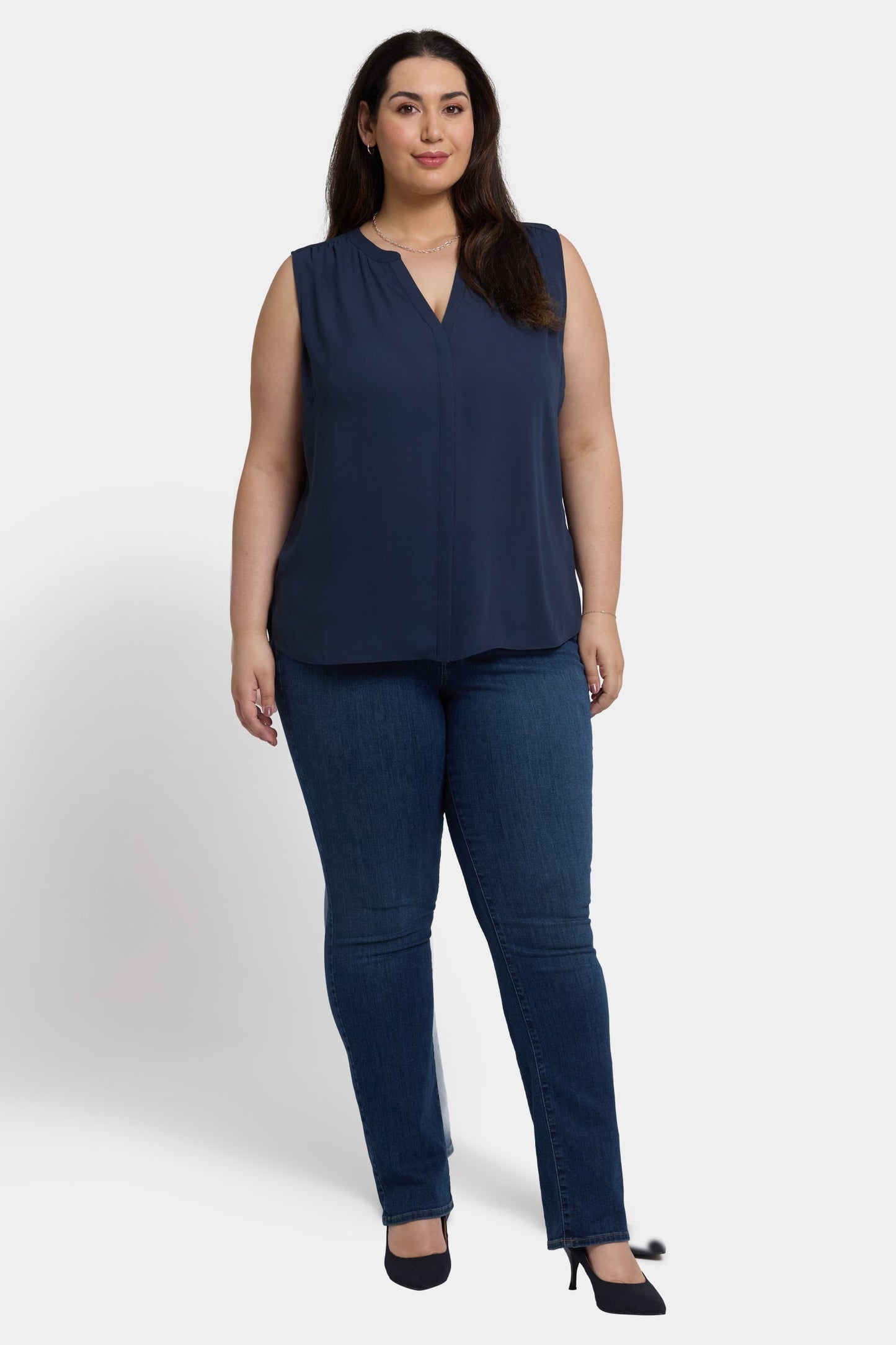 Sleeveless Pintuck Blouse In Plus Size - Oxford Navy