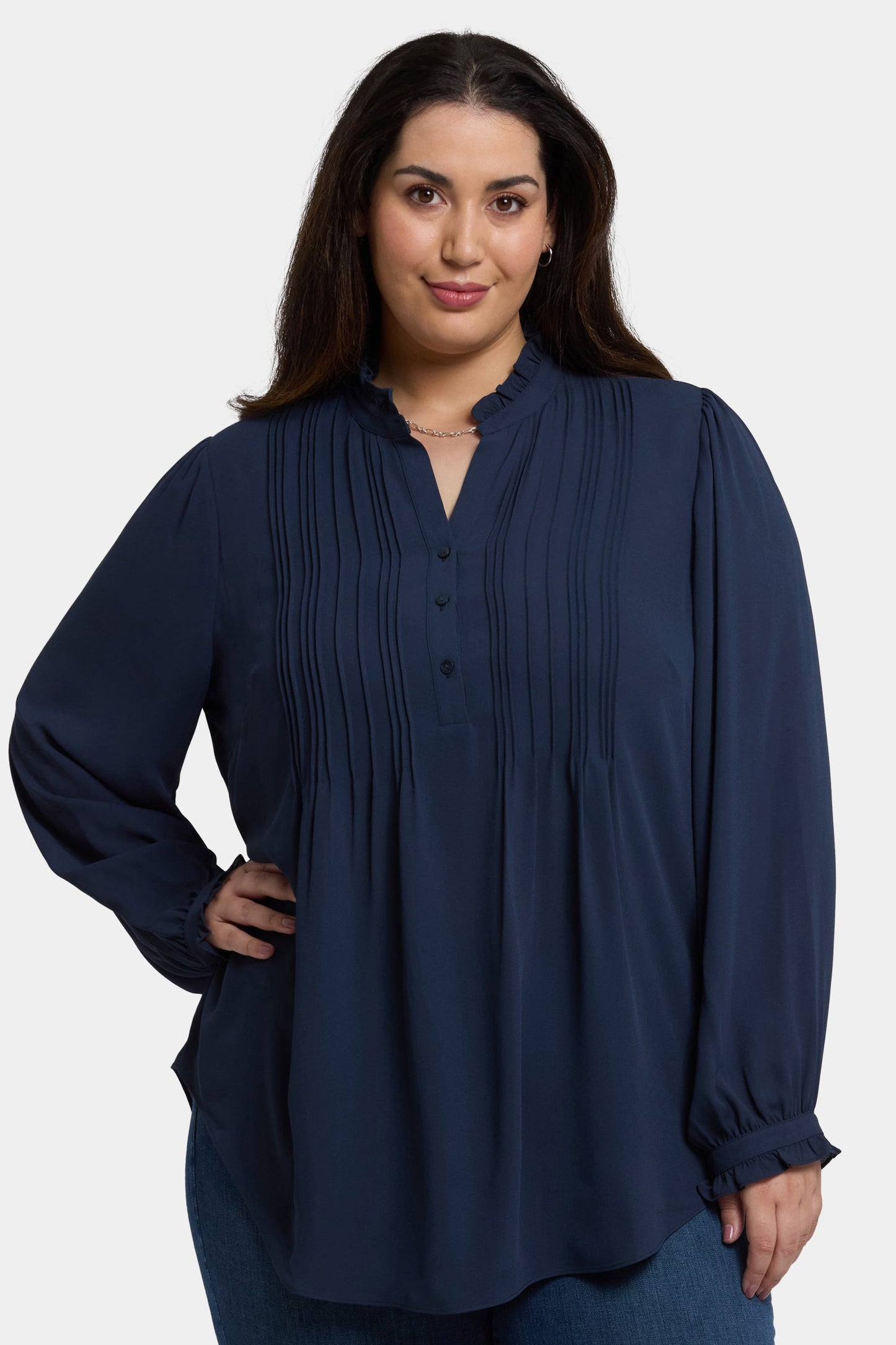 Pleated Front Tunic In Plus Size - Oxford Navy
