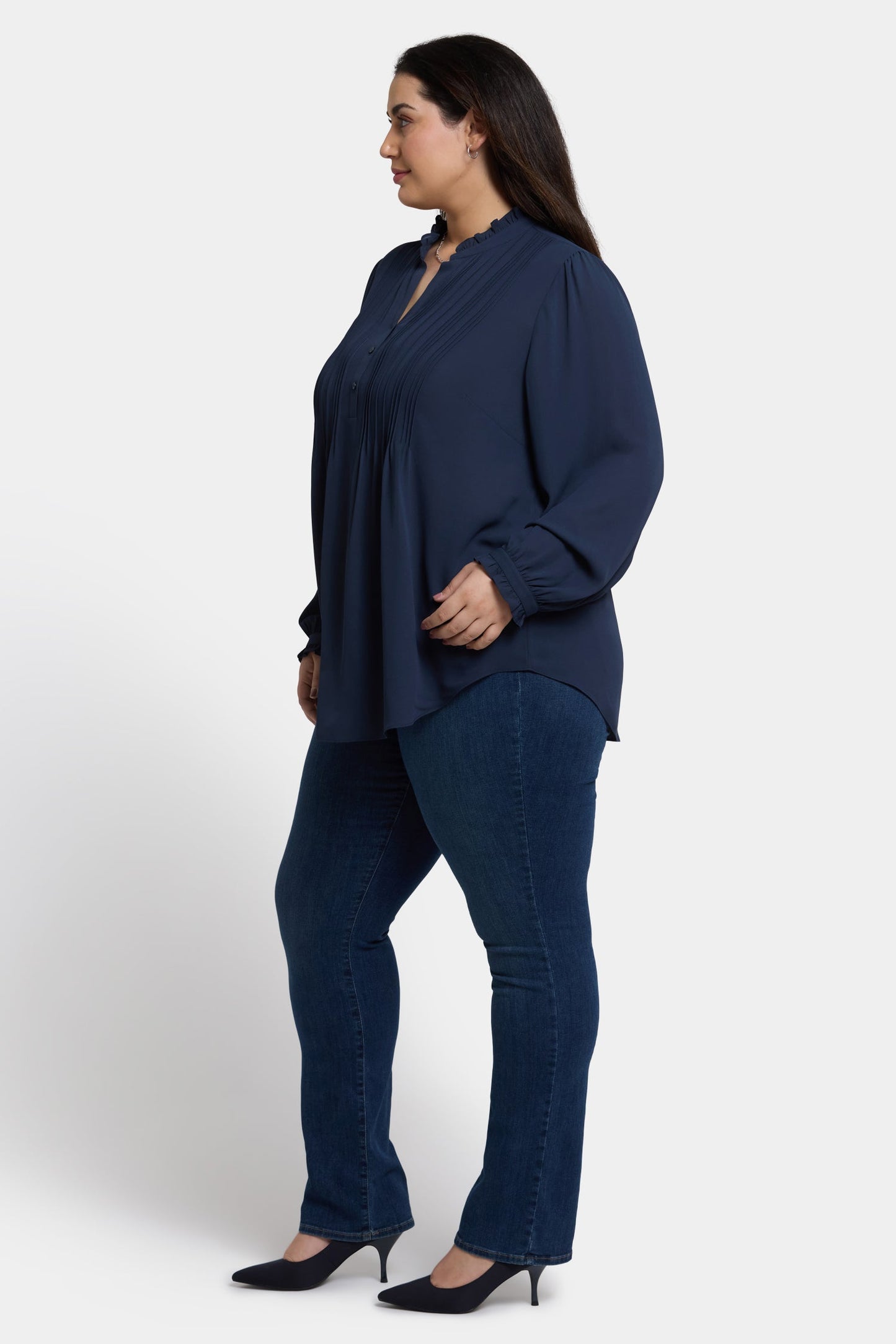Pleated Front Tunic In Plus Size - Oxford Navy