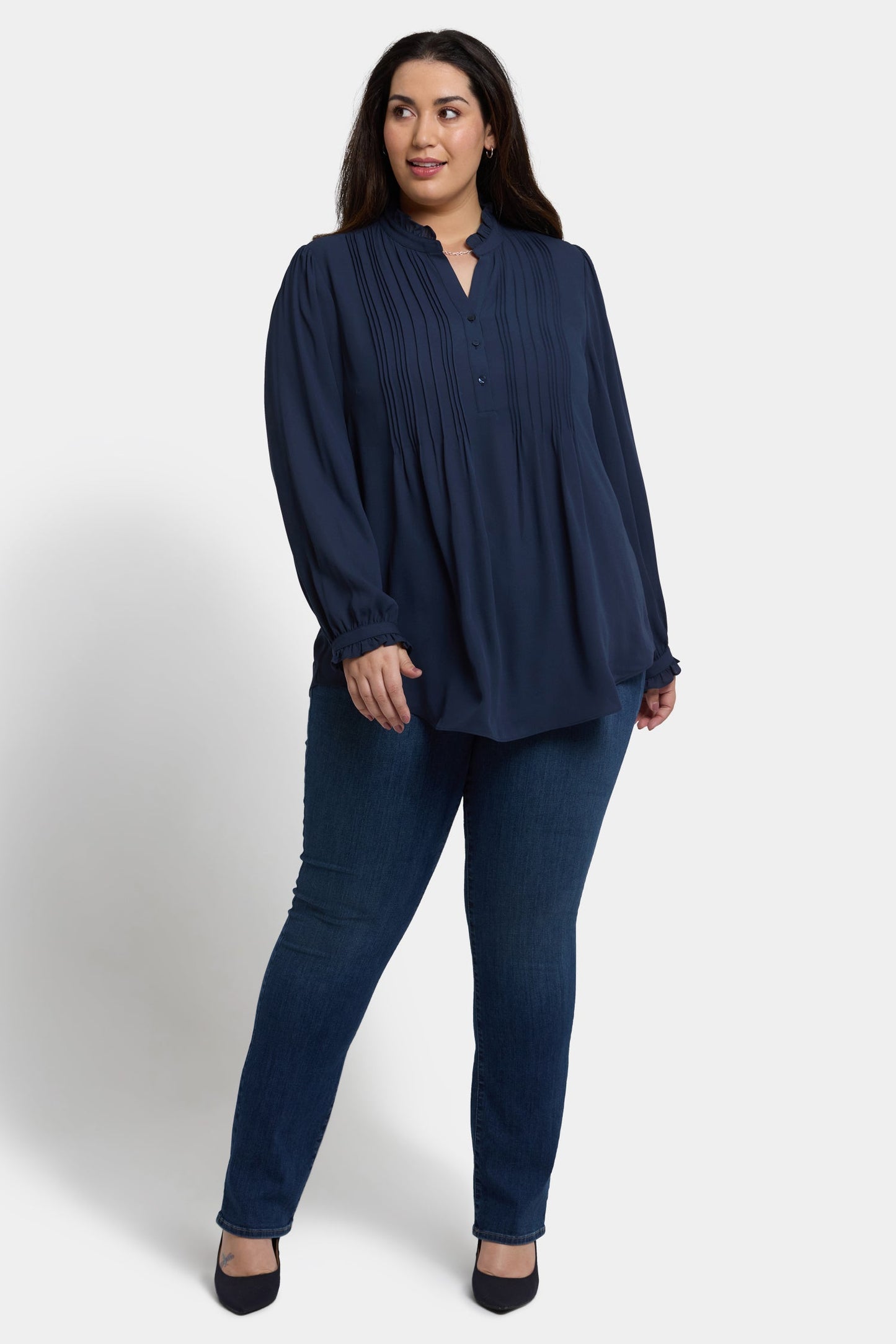 Pleated Front Tunic In Plus Size - Oxford Navy