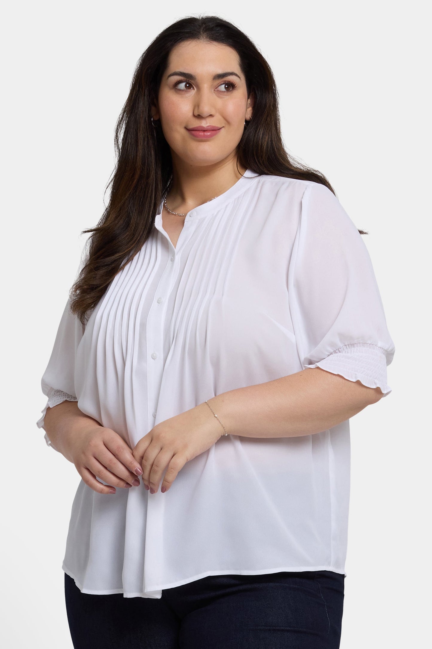 Pleated Short Sleeved Blouse In Plus Size - Optic White