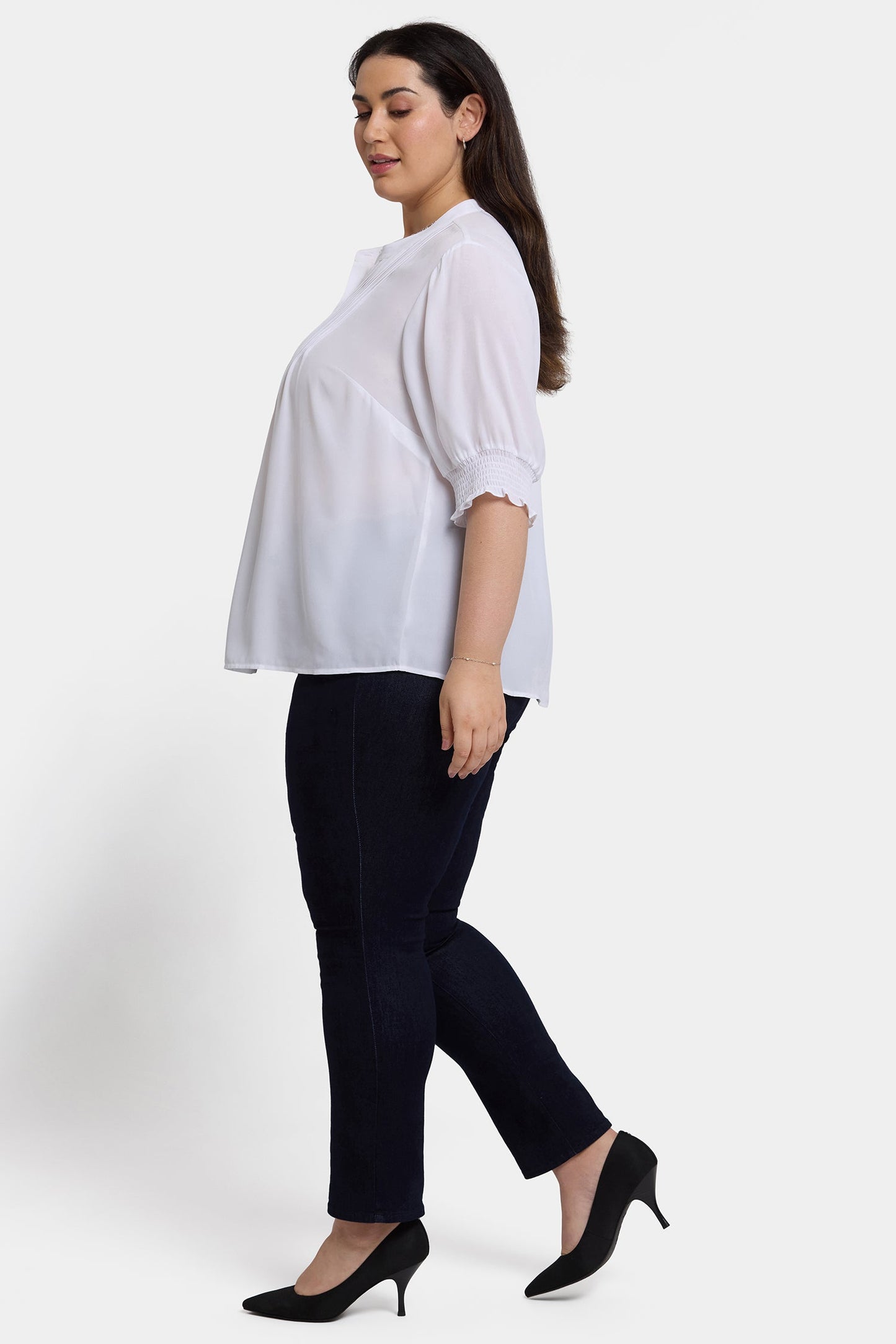 Pleated Short Sleeved Blouse In Plus Size - Optic White