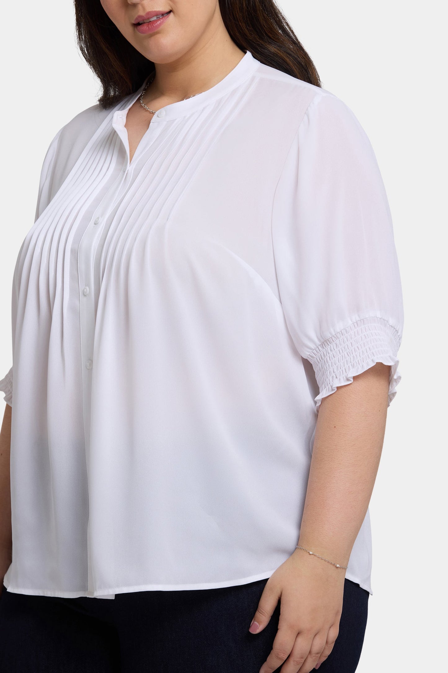 Pleated Short Sleeved Blouse In Plus Size - Optic White