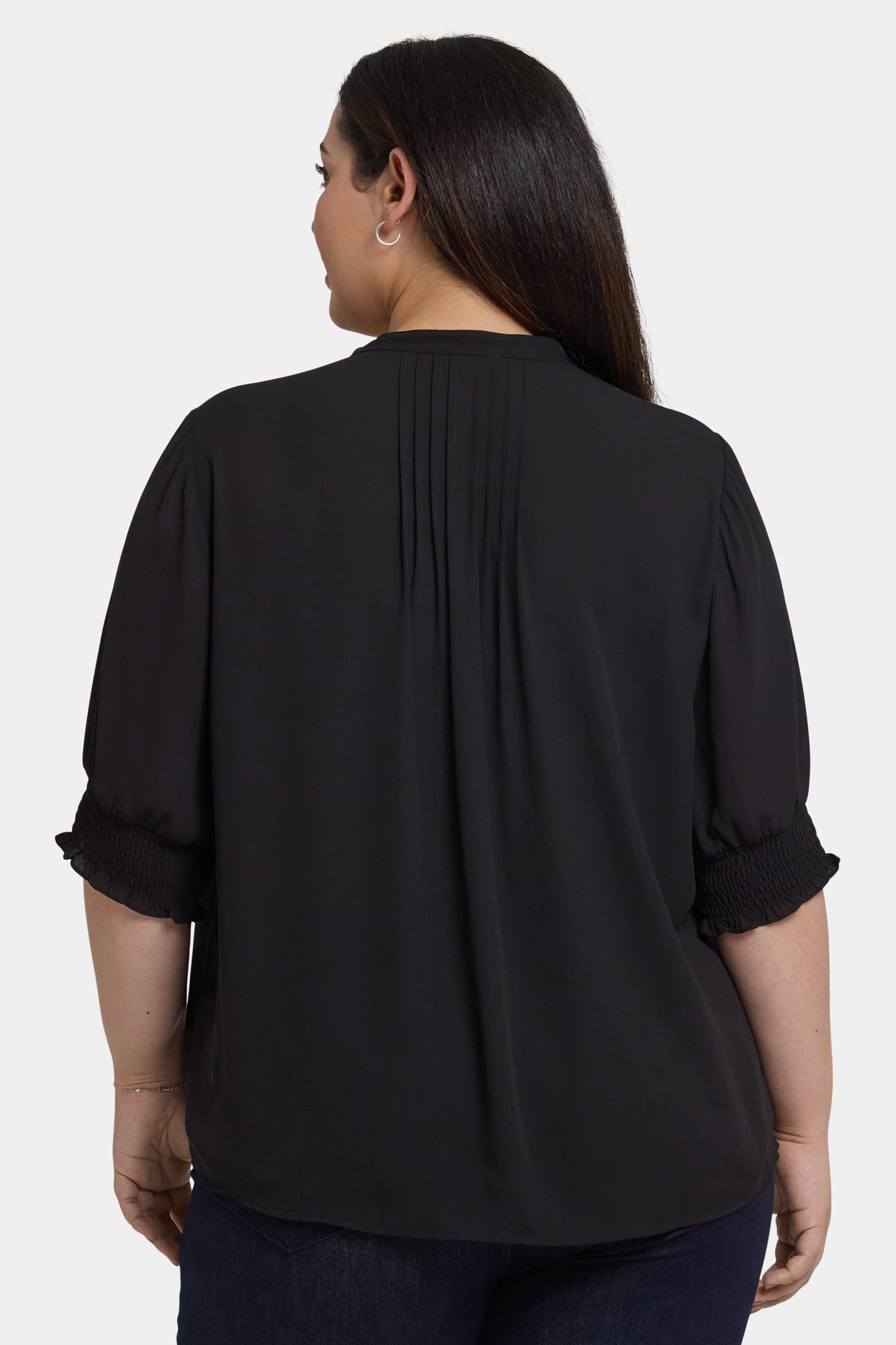 Pleated Short Sleeved Blouse In Plus Size - Black