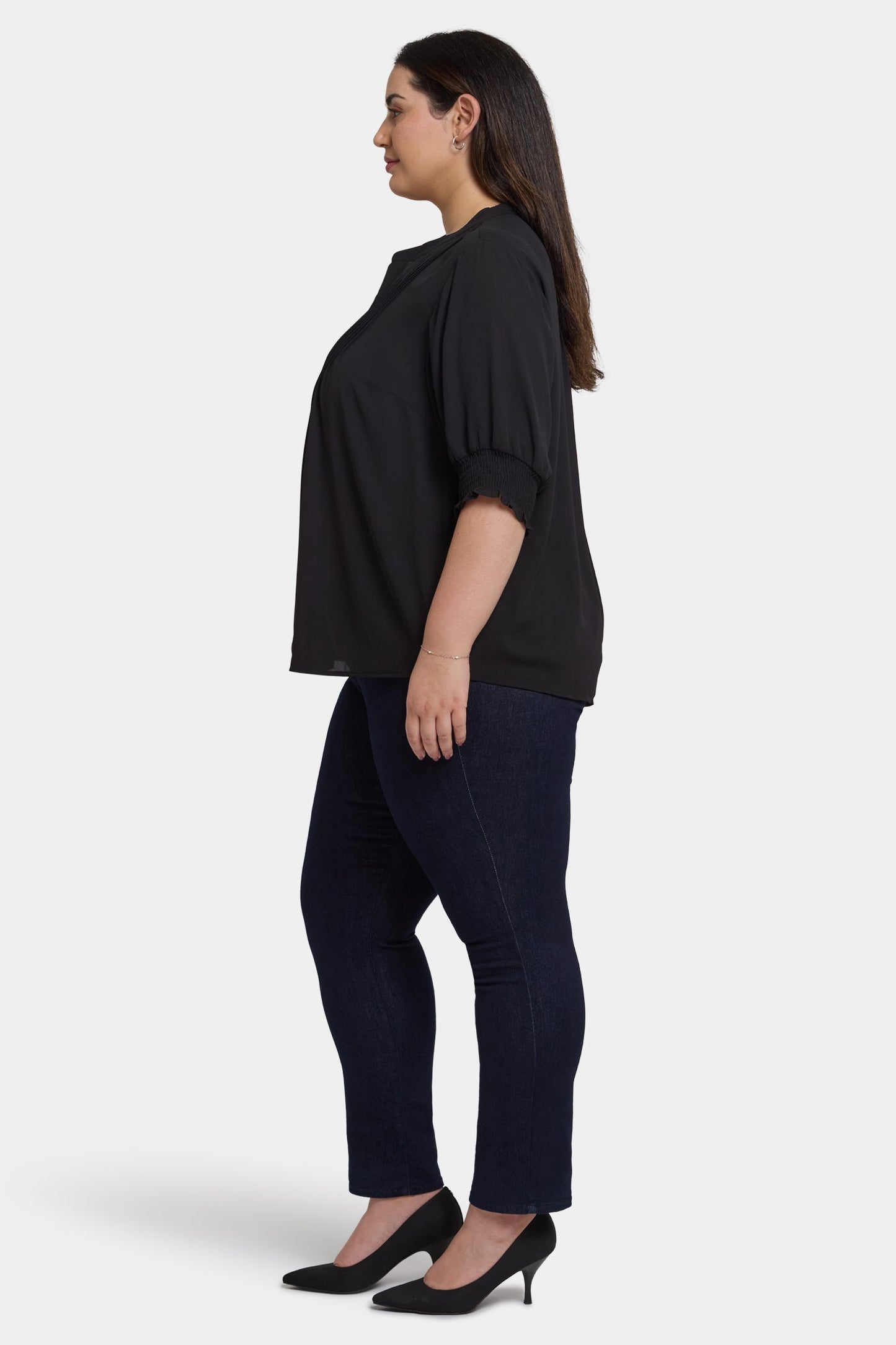 Pleated Short Sleeved Blouse In Plus Size - Black