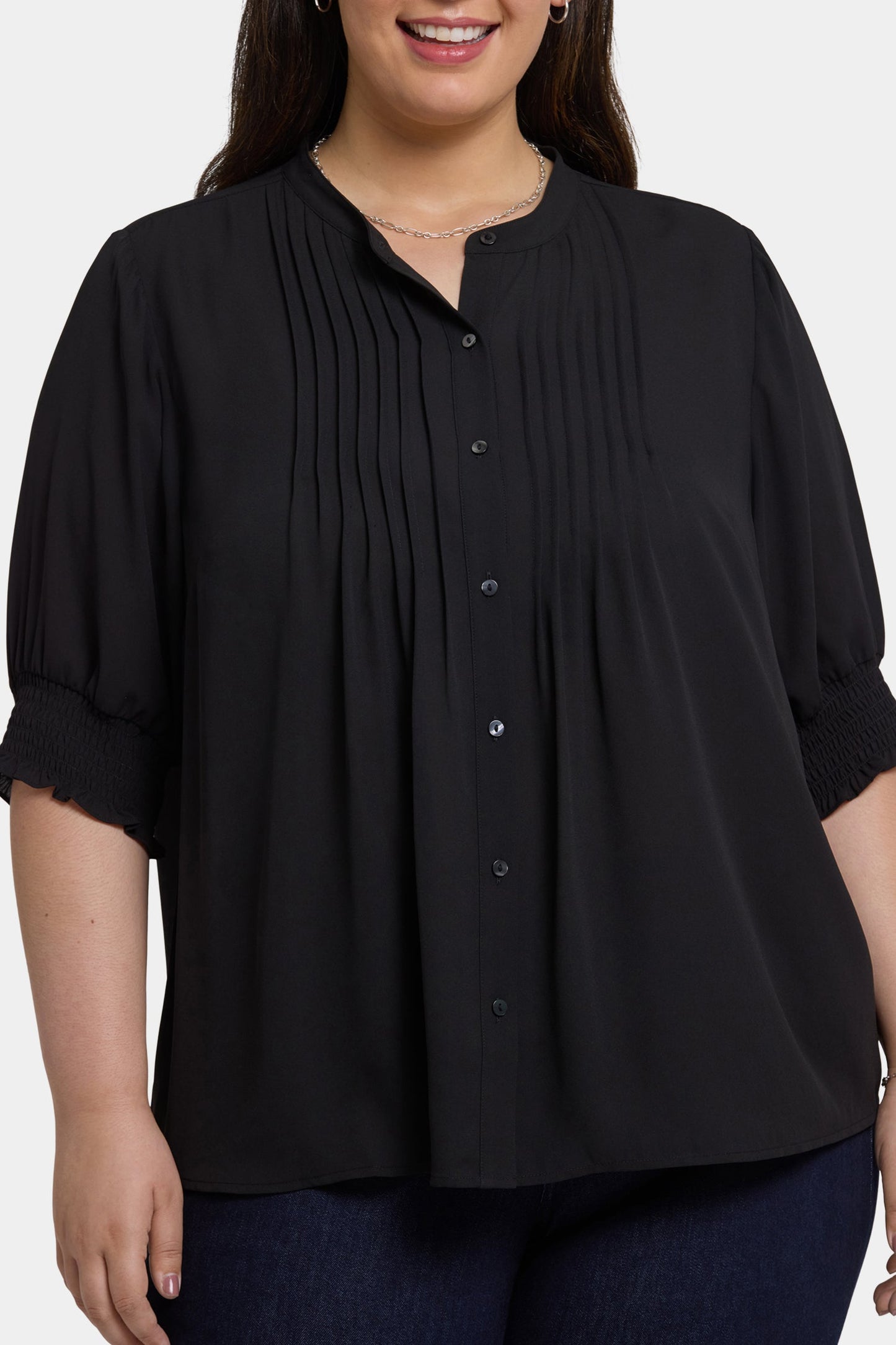 Pleated Short Sleeved Blouse In Plus Size - Black