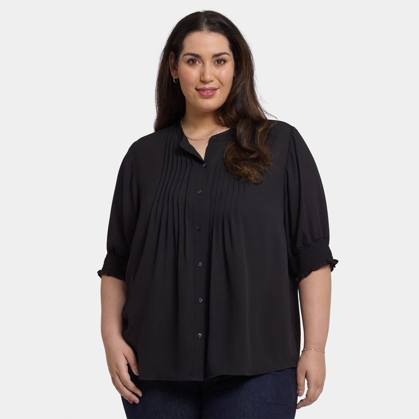 Pleated Short Sleeved Blouse In Plus Size - Black