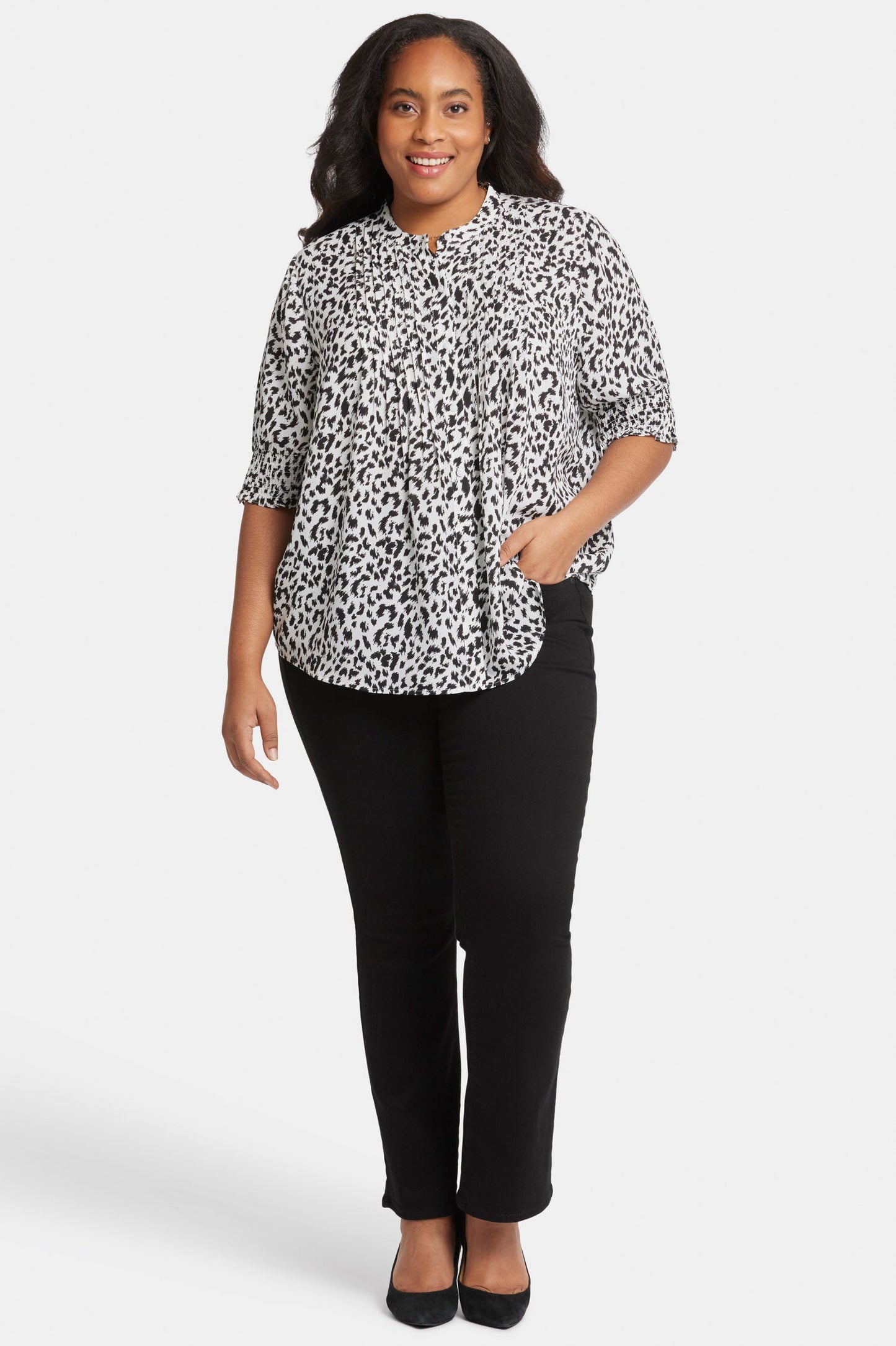 Pleated Peasant Blouse In Plus Size - Gato