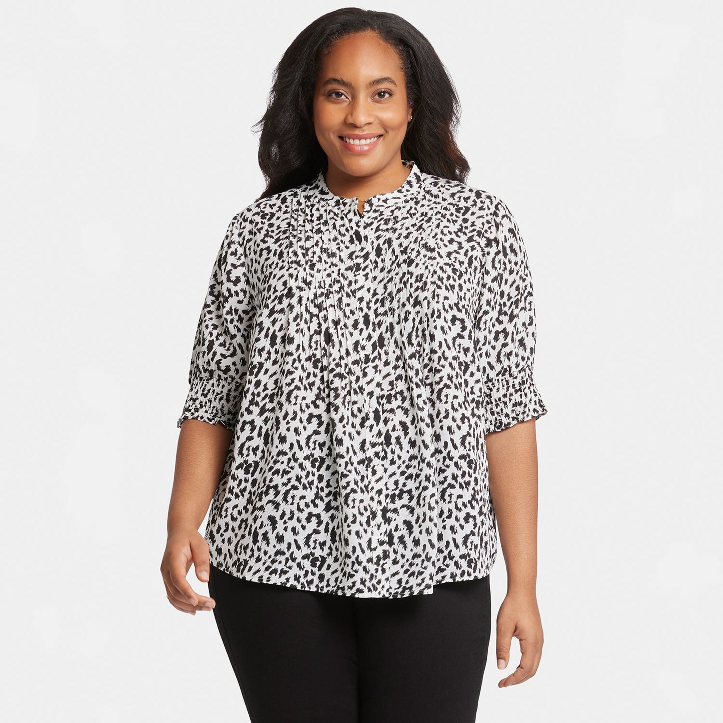 Pleated Peasant Blouse In Plus Size - Gato