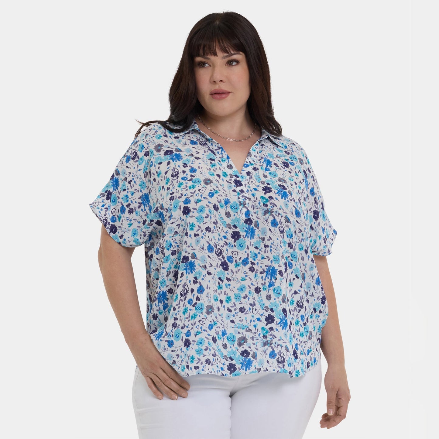 Becky Short Sleeved Blouse In Plus Size - Jimena Garden