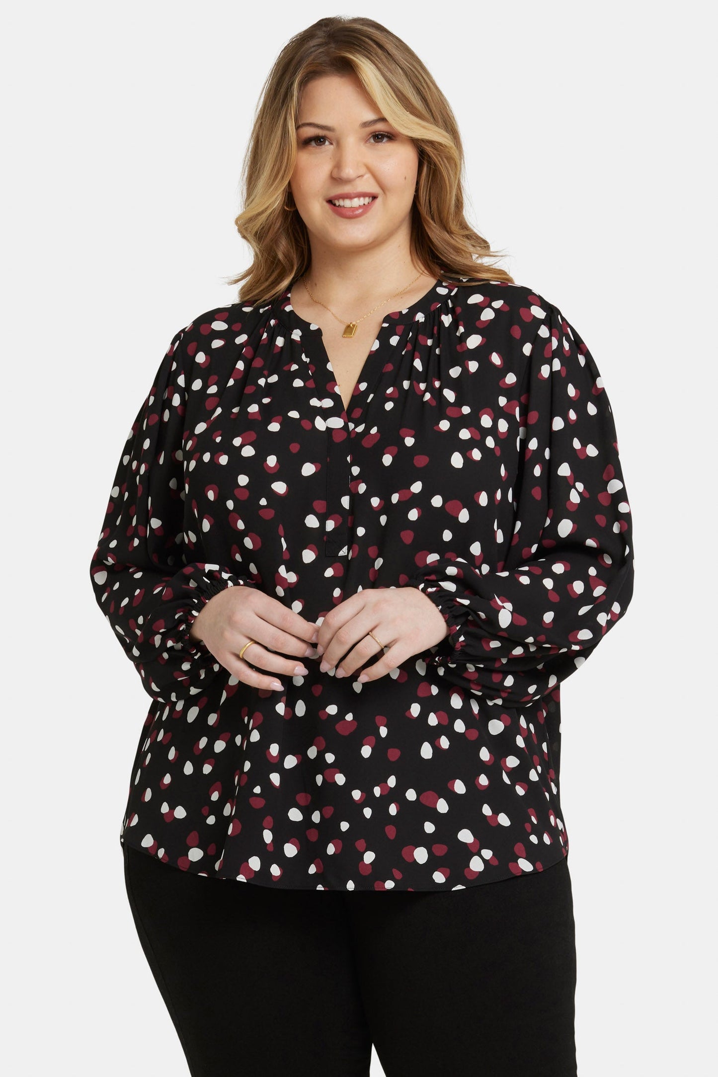 Puff Sleeve Popover Top In Plus Size - Watkins Dot