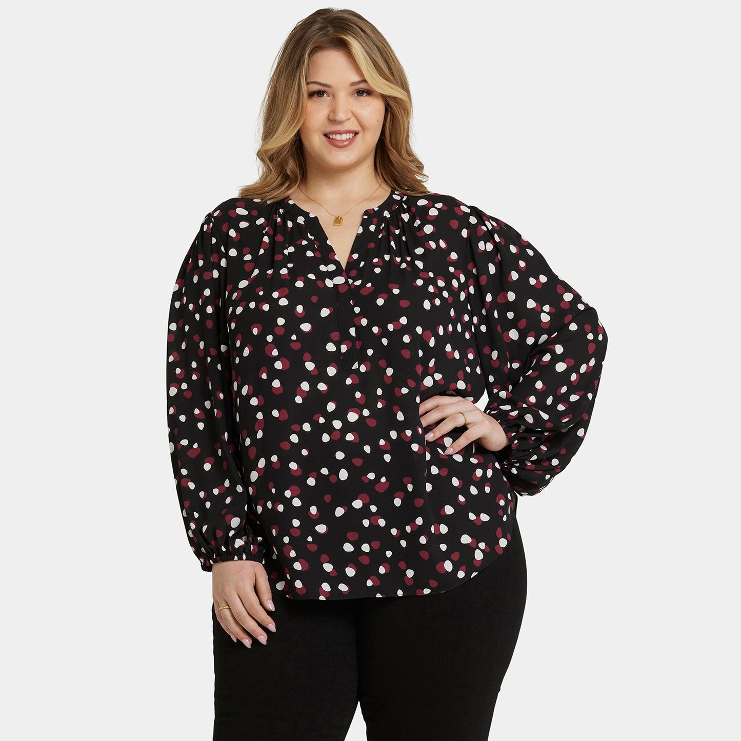 Puff Sleeve Popover Top In Plus Size - Watkins Dot