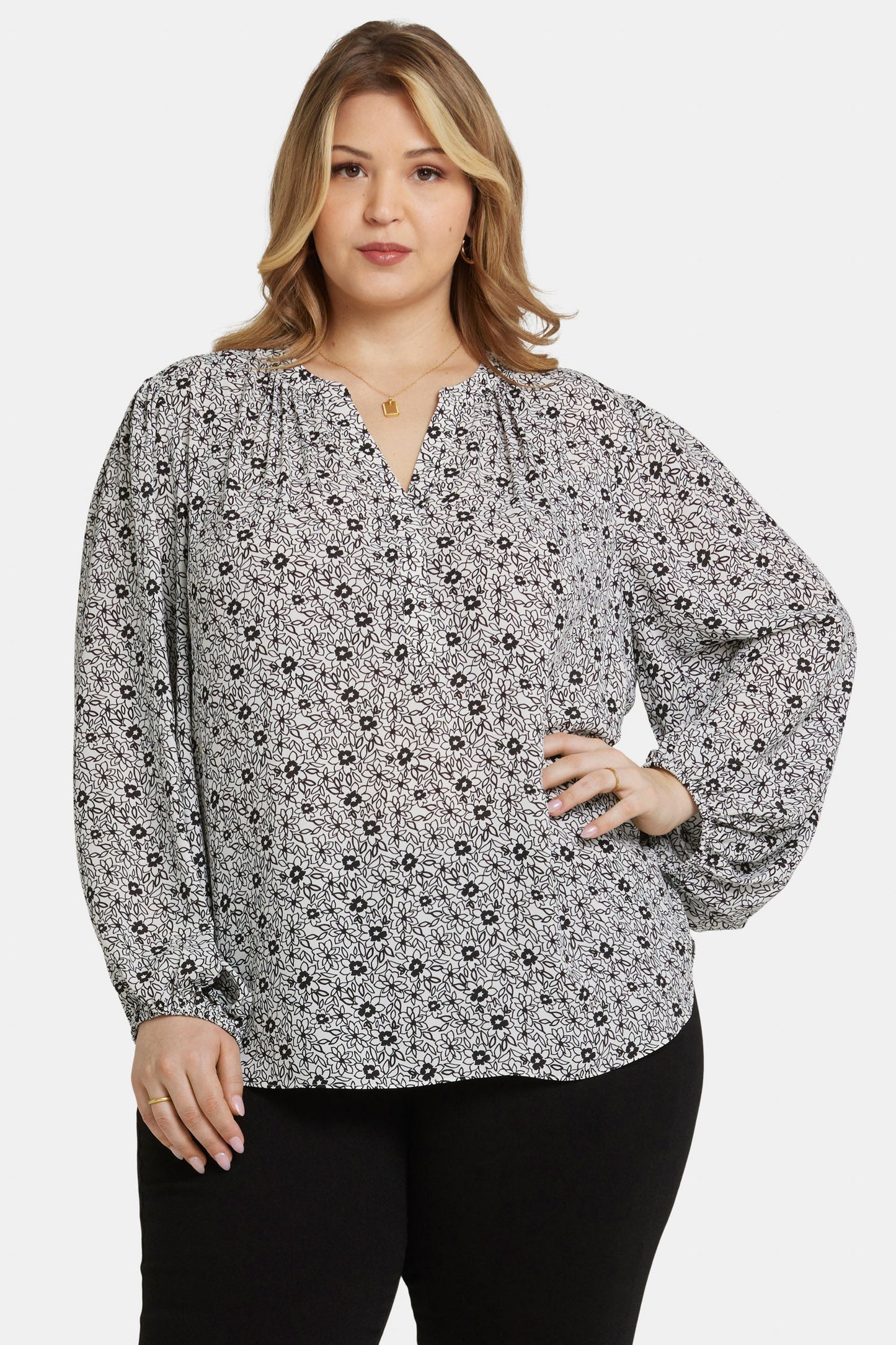 Puff Sleeve Popover Top In Plus Size - Adriana