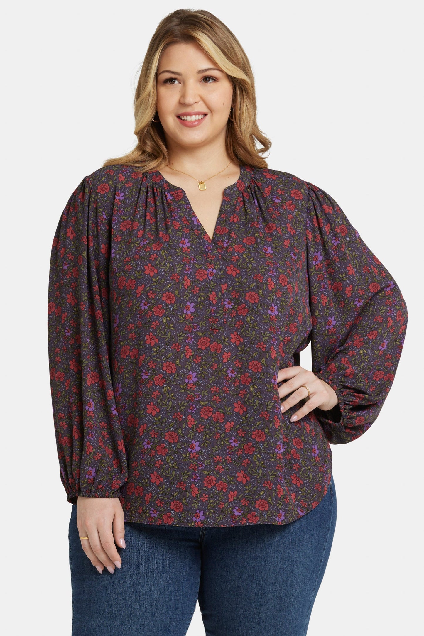 Puff Sleeve Popover Top In Plus Size - Matilde Meadow