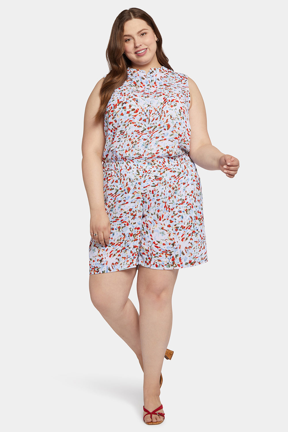 Mandarin Blouse And Short Set In Plus Size - Artesia