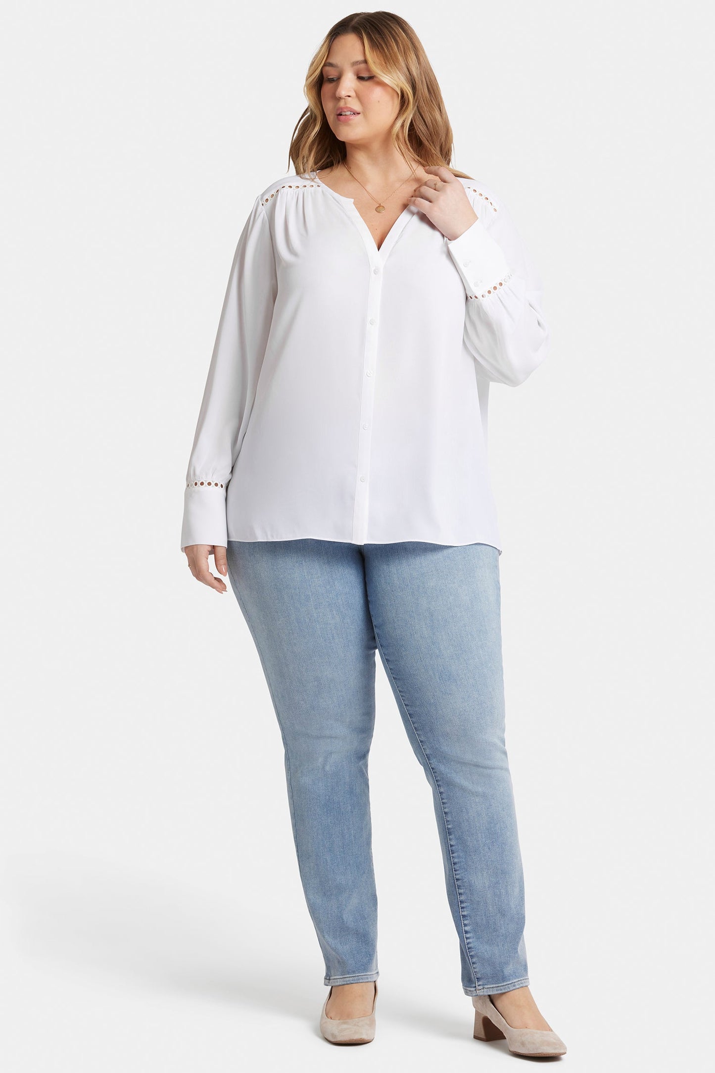Liliana Peasant Blouse In Plus Size - Optic White