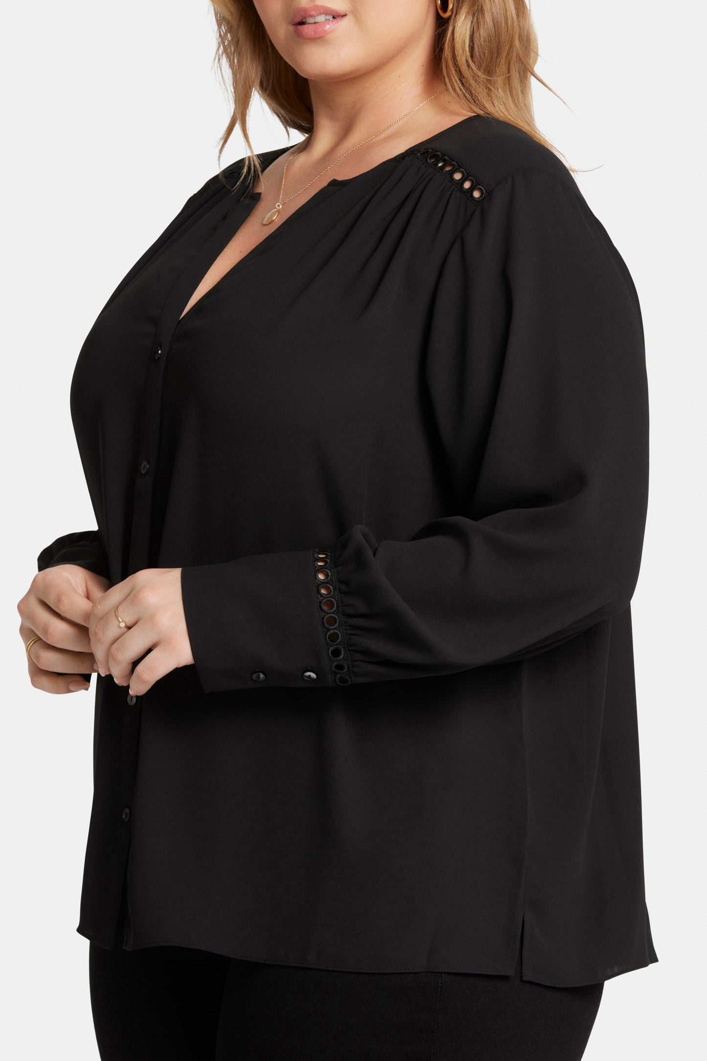 Liliana Peasant Blouse In Plus Size - Black
