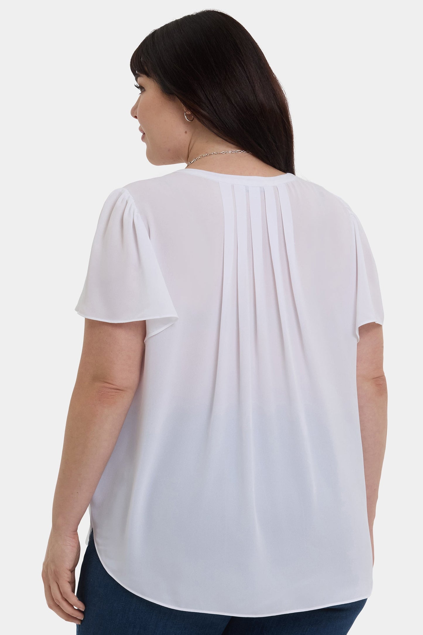 Pleated Flutter Sleeved Blouse In Plus Size - Optic White