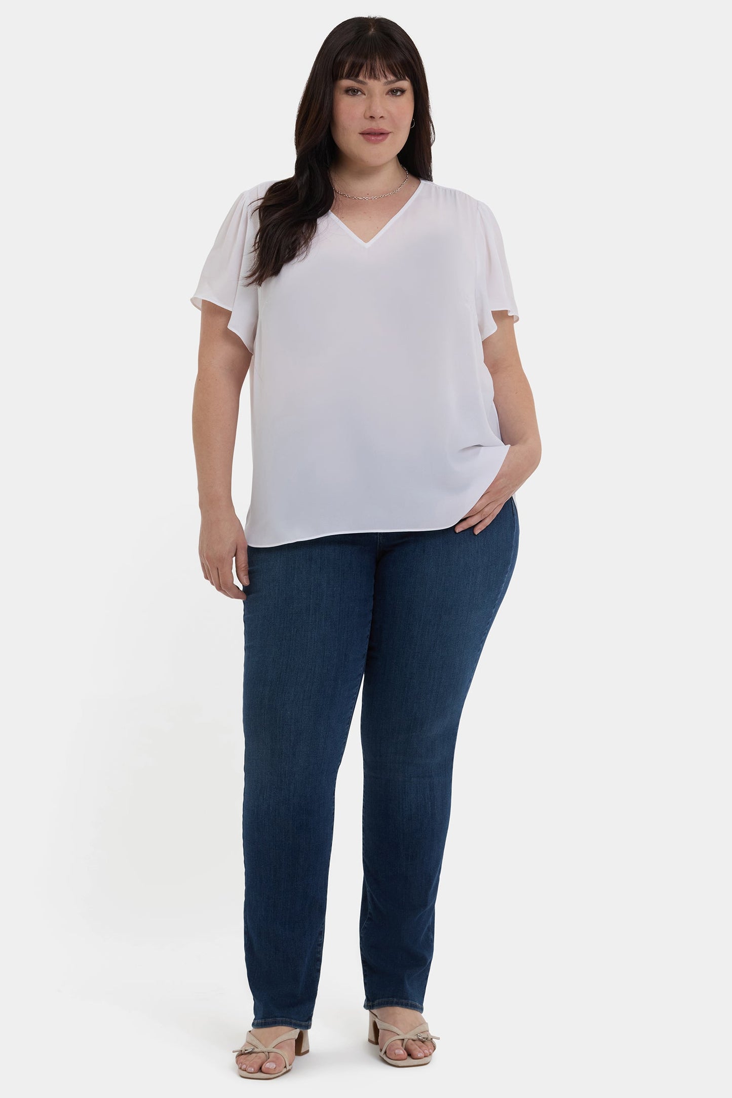 Pleated Flutter Sleeved Blouse In Plus Size - Optic White