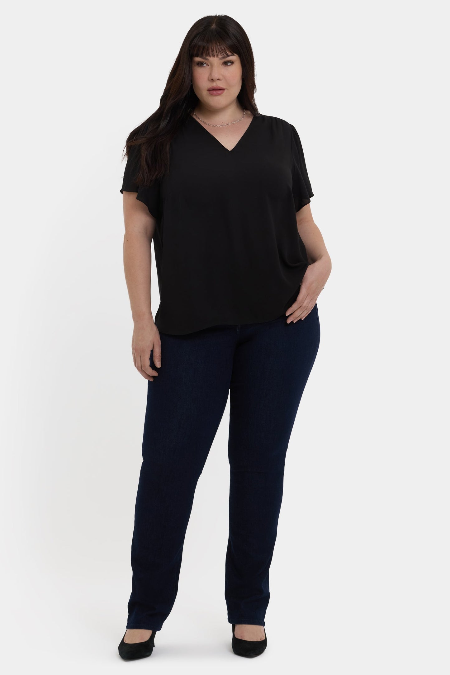 Pleated Flutter Sleeved Blouse In Plus Size - Black