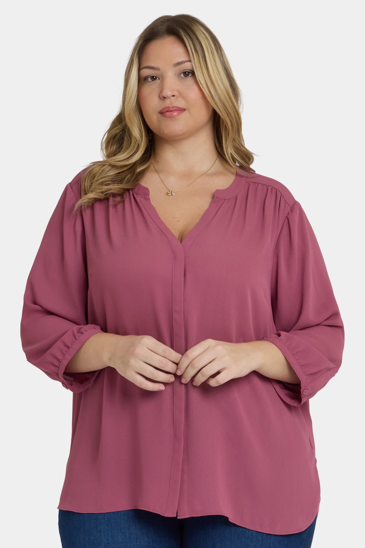 Pintuck Blouse In Plus Size - Vintage Rose
