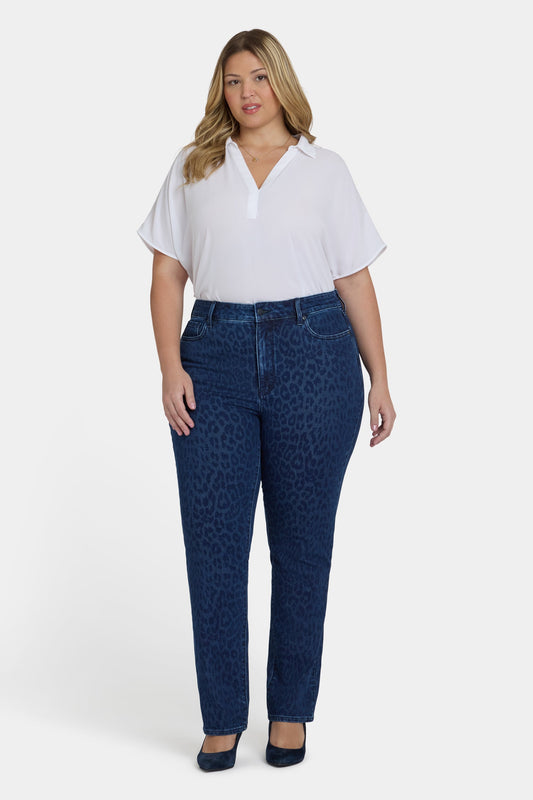 Marilyn Straight Jeans In Plus Size - Dark Denim Leopard
