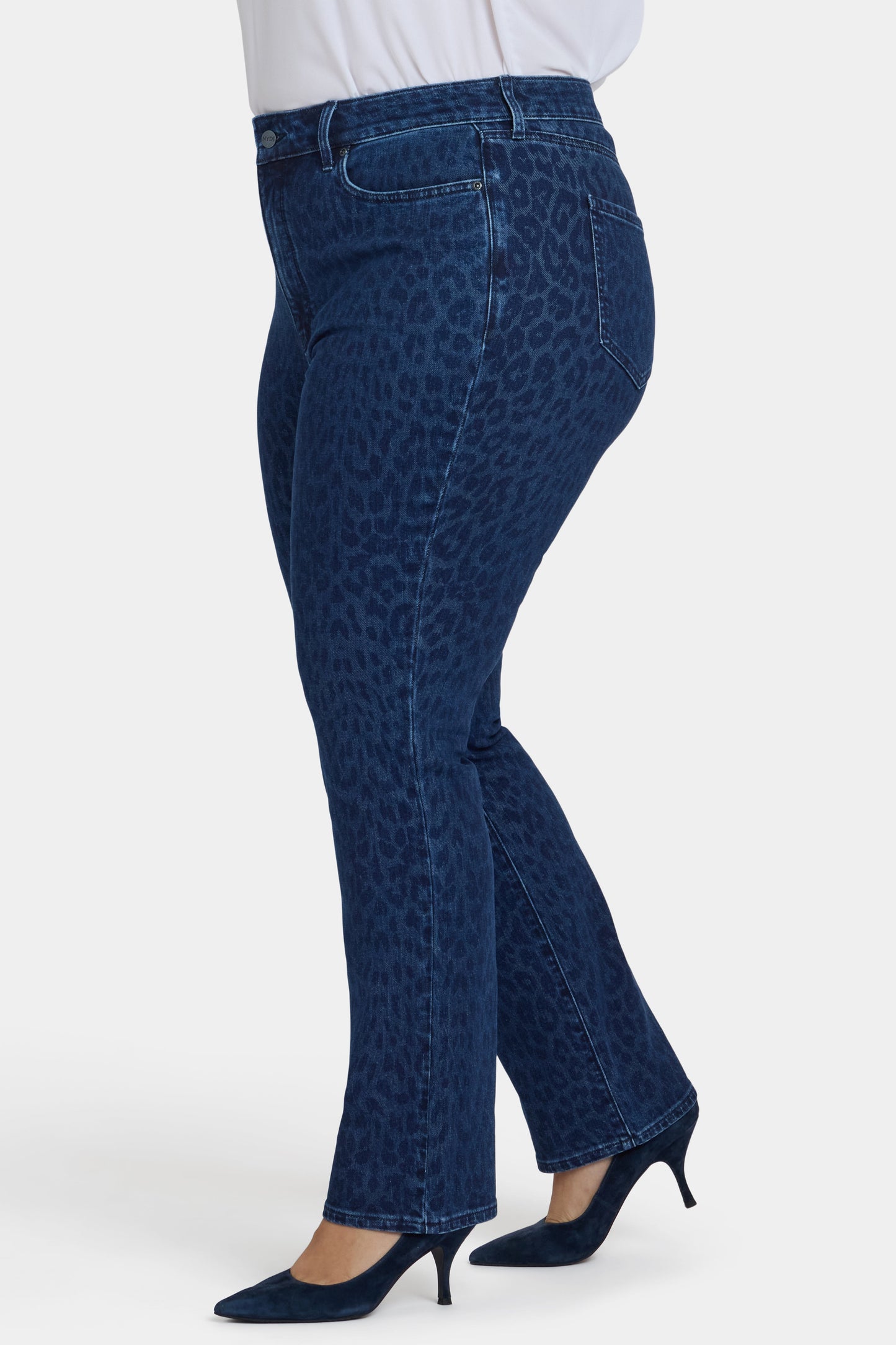 Marilyn Straight Jeans In Plus Size - Dark Denim Leopard