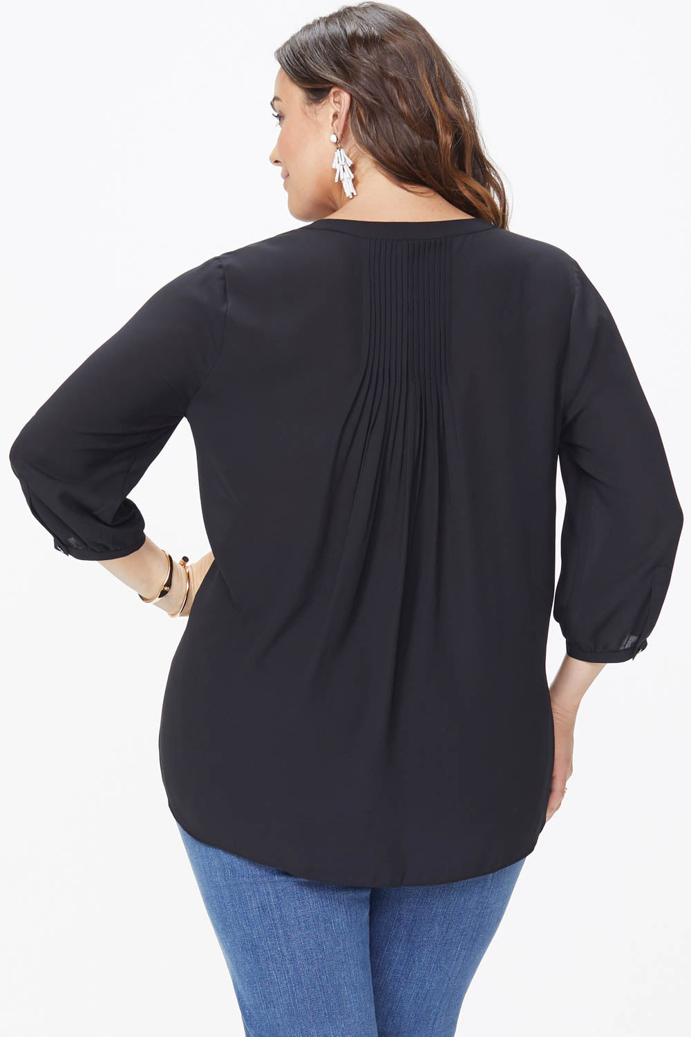 Pintuck Blouse In Plus Size - Black