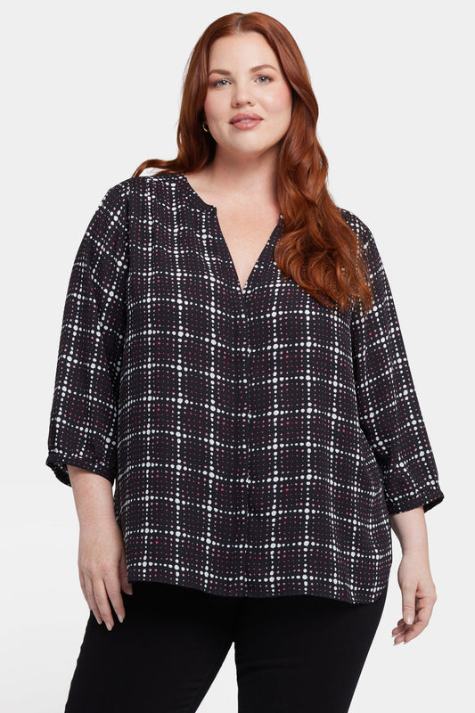 Pintuck Blouse In Plus Size - Lattice Dots