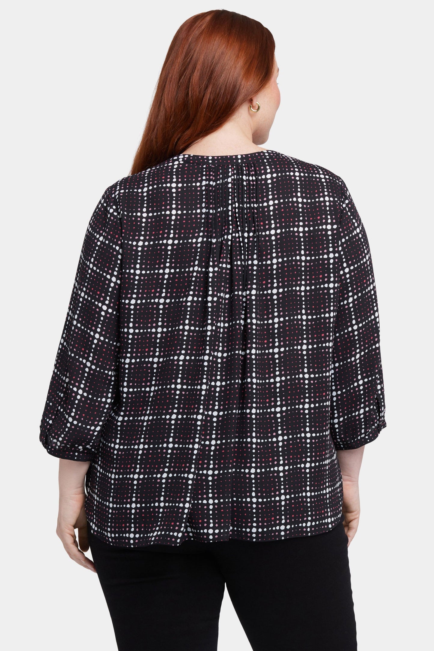 Pintuck Blouse In Plus Size - Lattice Dots