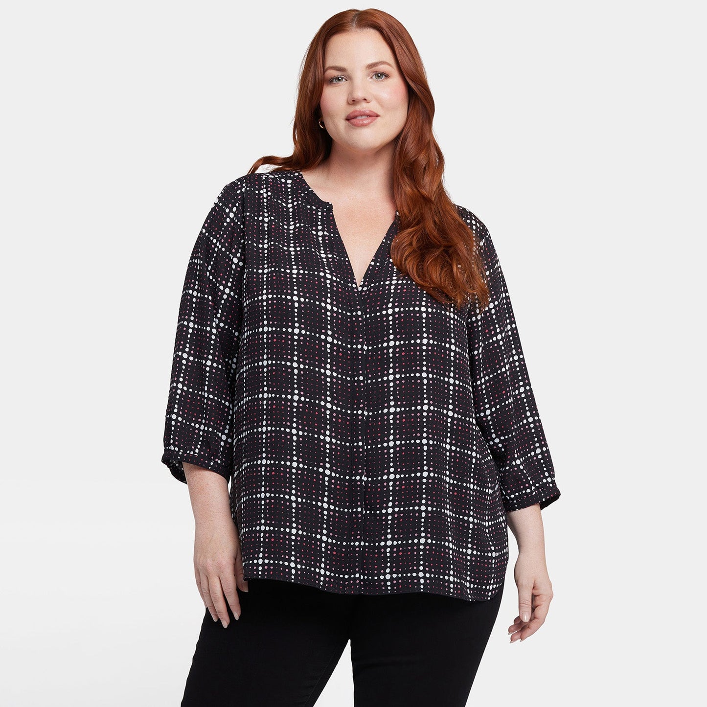 Pintuck Blouse In Plus Size - Lattice Dots