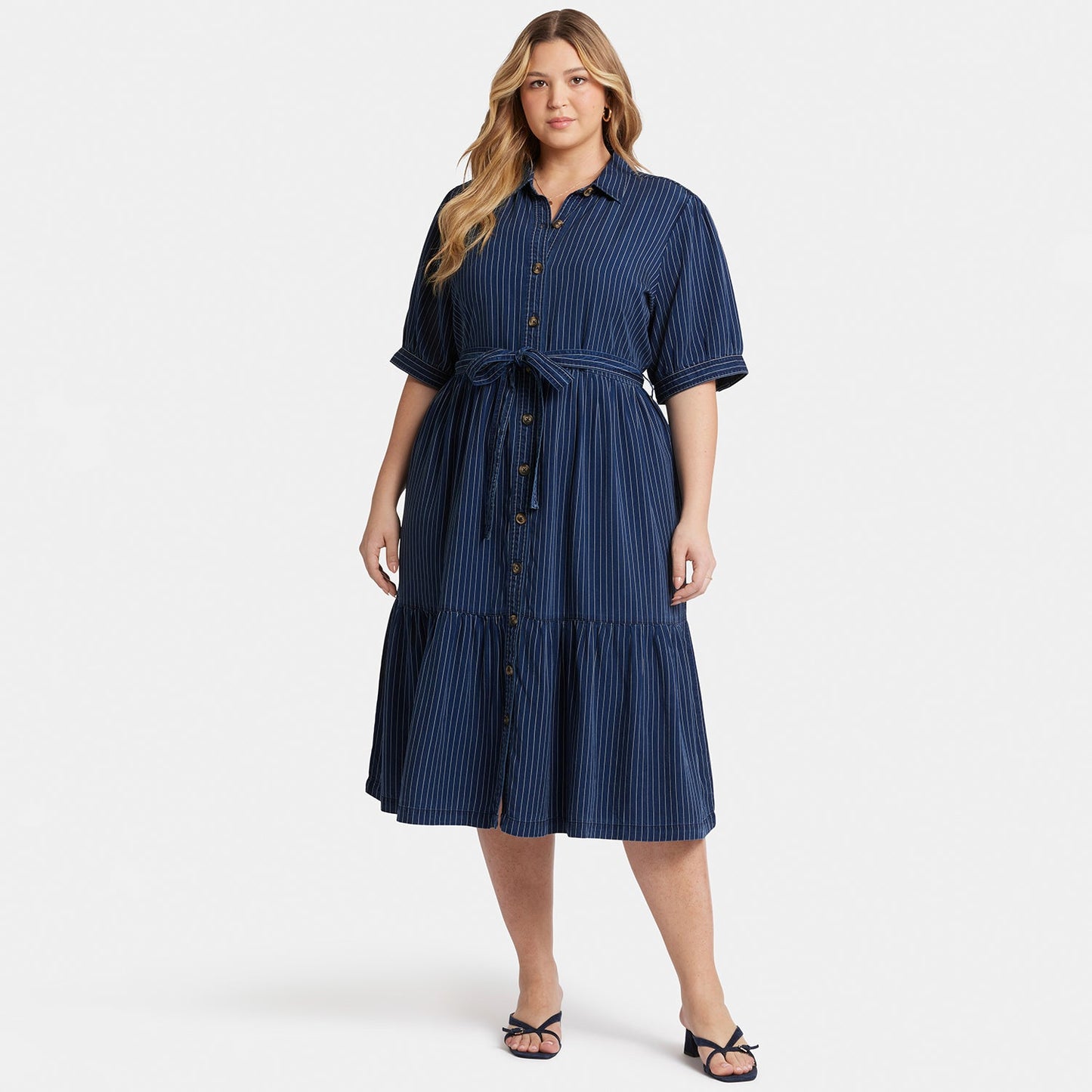 Kate Ruffle Dress In Plus Size - Dark Ocean