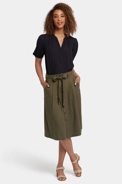 Button Front Midi Skirt - Bay Leaf