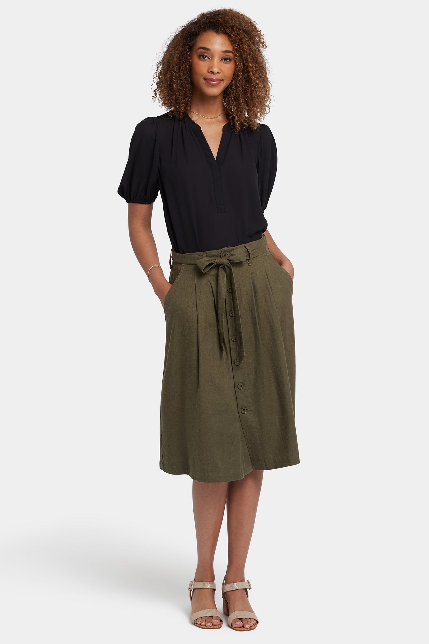 Button Front Midi Skirt - Bay Leaf