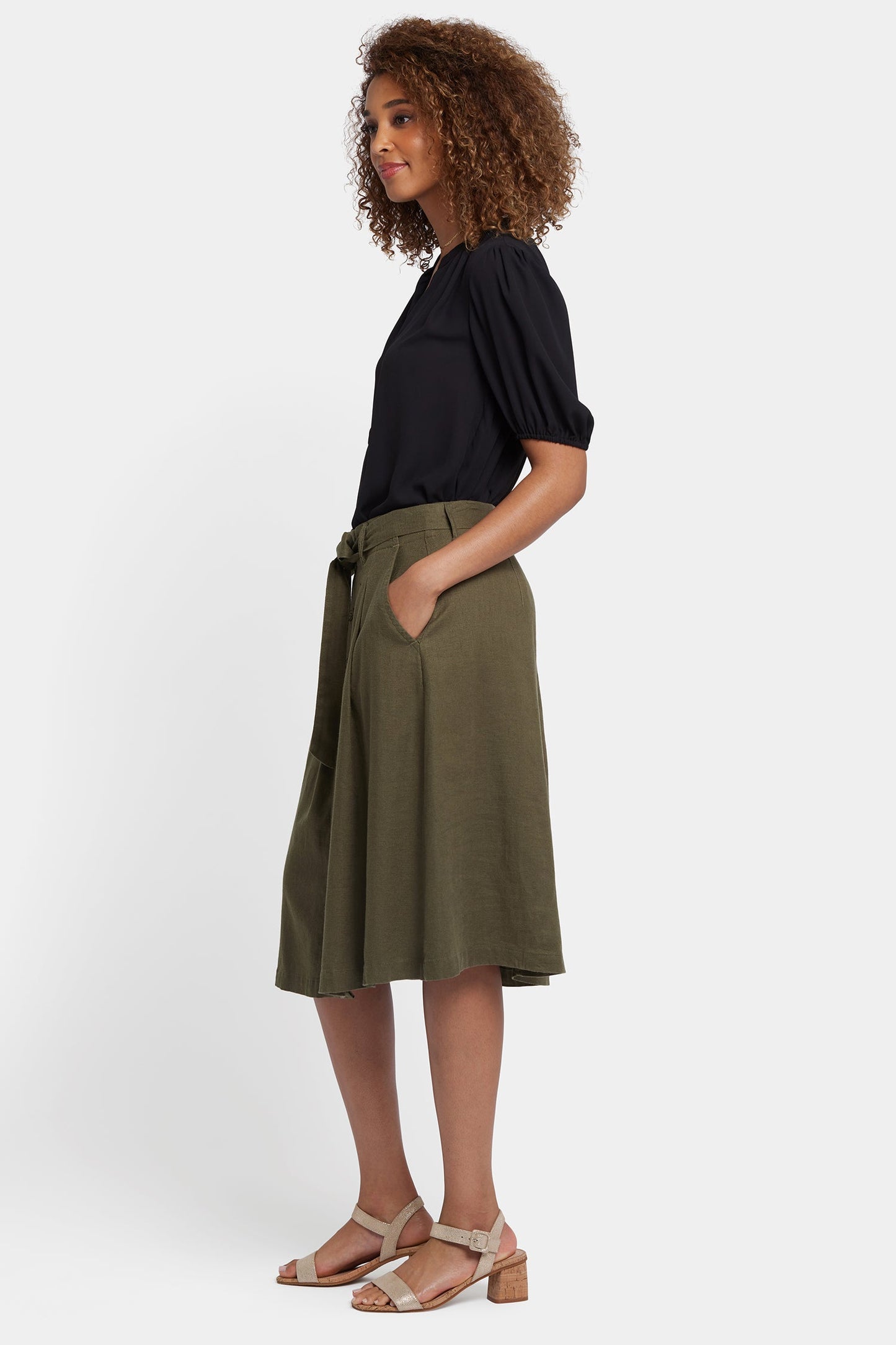 Button Front Midi Skirt - Bay Leaf