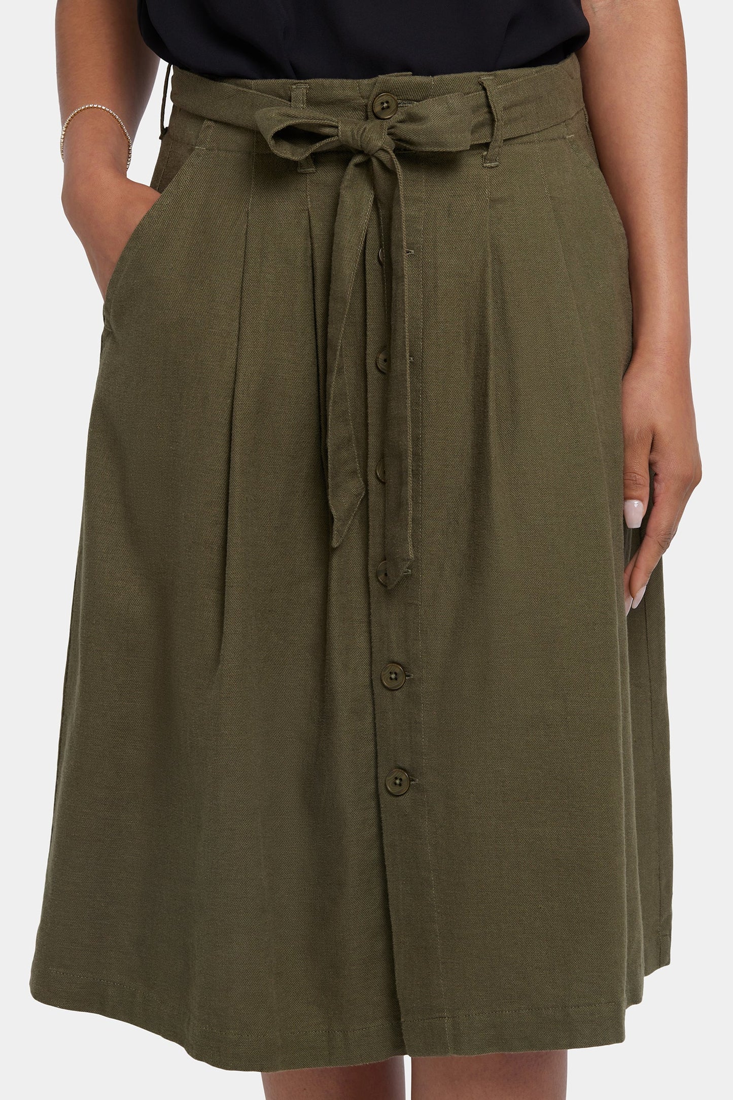 Button Front Midi Skirt - Bay Leaf