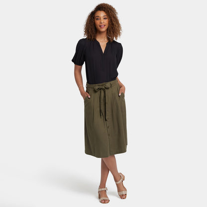 Button Front Midi Skirt - Bay Leaf
