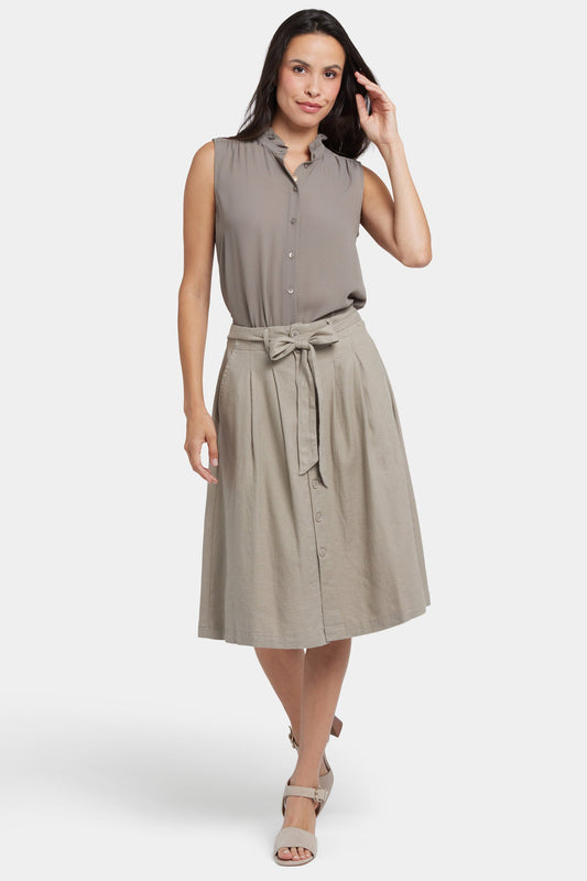 Button Front Midi Skirt - Saddlewood