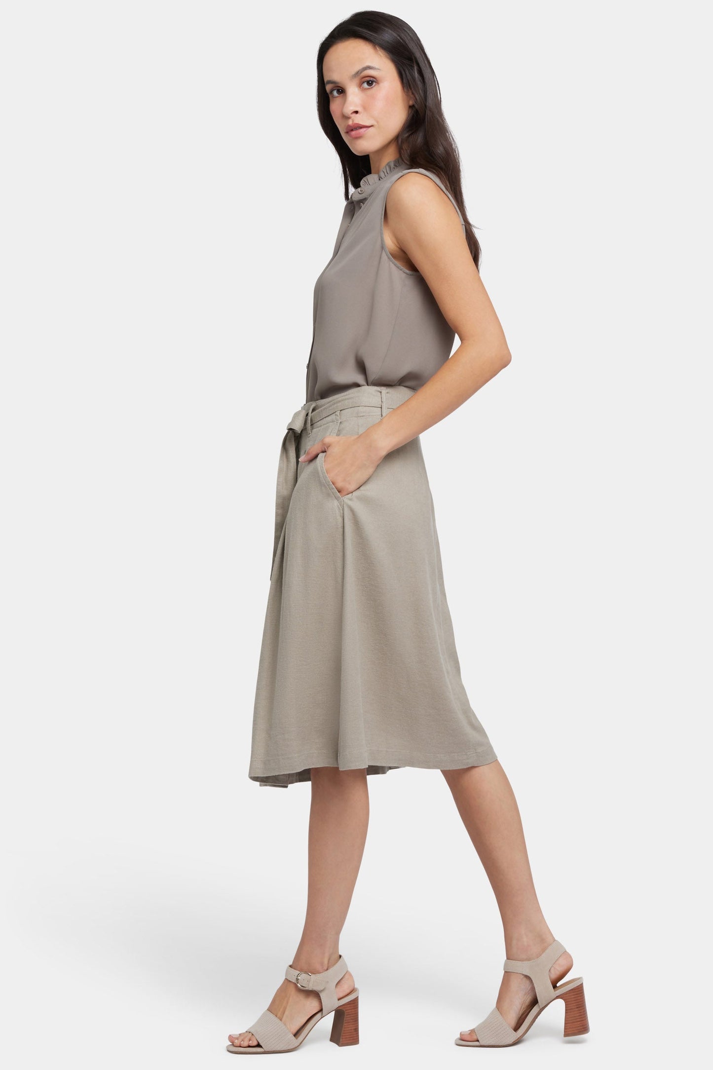 Button Front Midi Skirt - Saddlewood