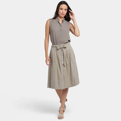 Button Front Midi Skirt - Saddlewood