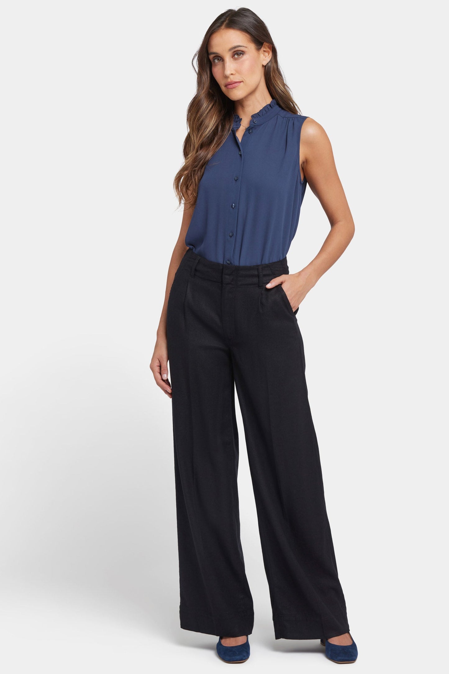 Mona Wide Leg Trouser Pants - Black