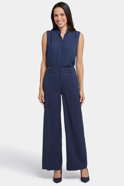 Mona Wide Leg Trouser Pants - Oxford Navy
