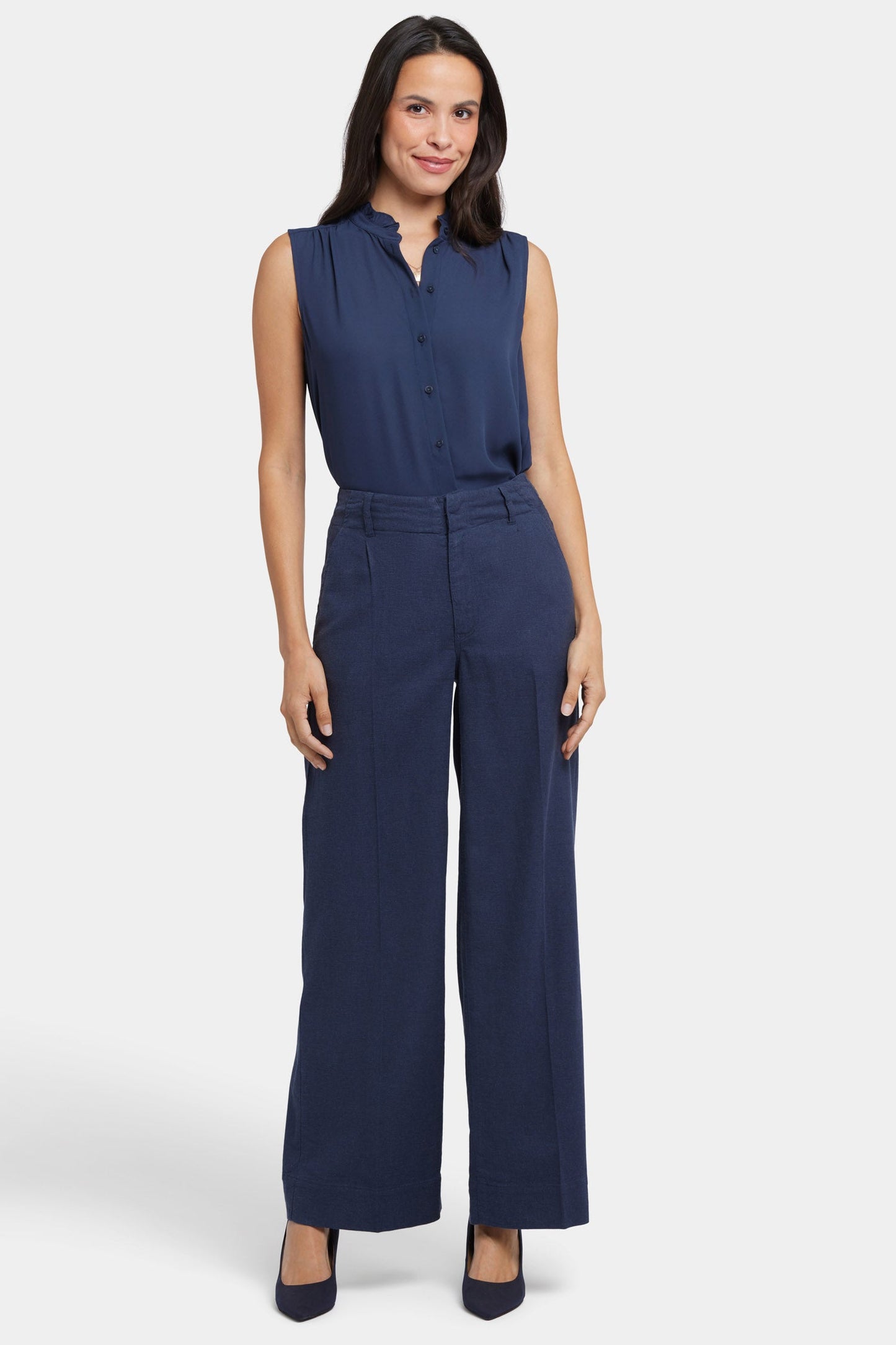 Mona Wide Leg Trouser Pants - Oxford Navy