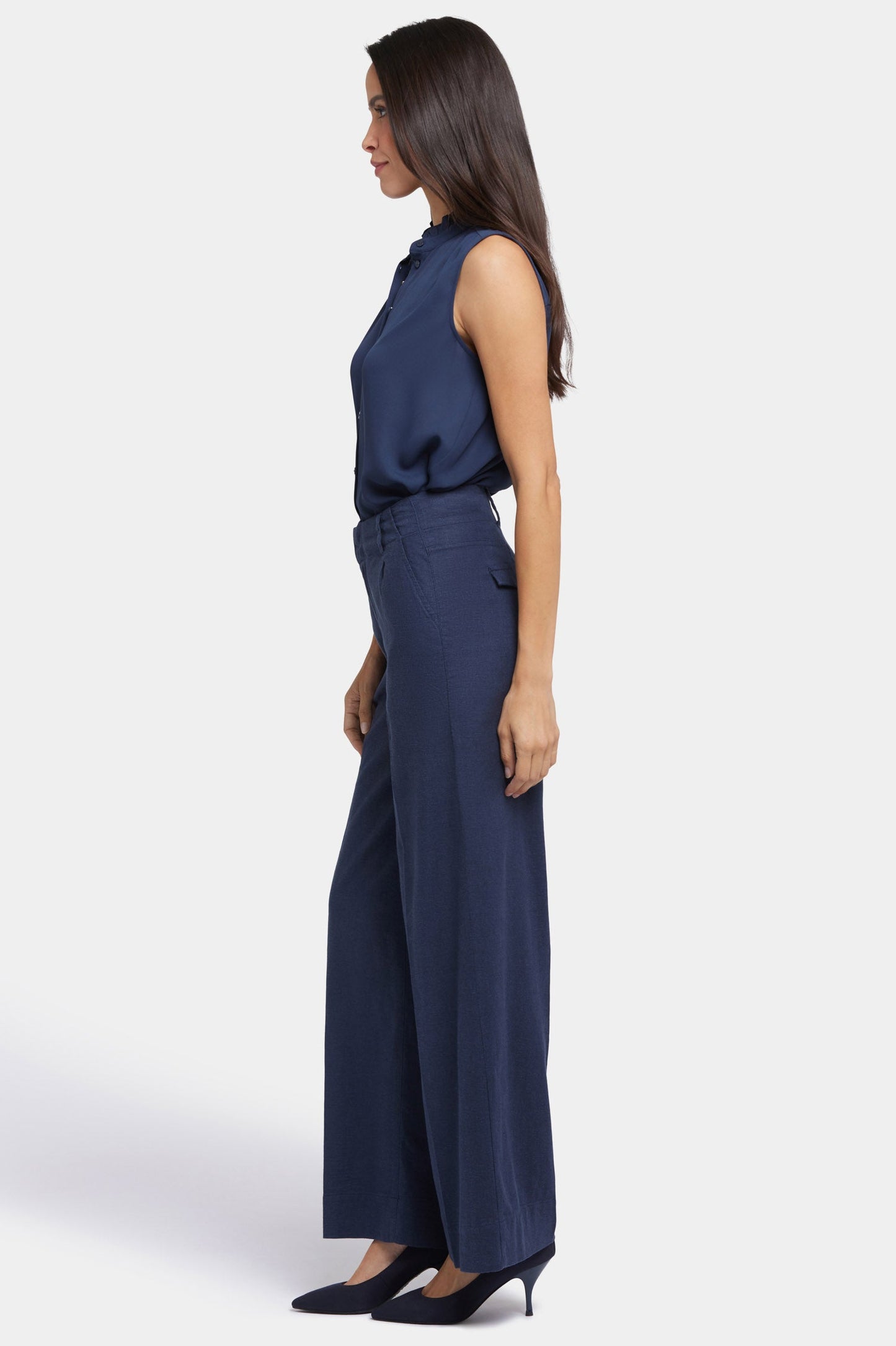 Mona Wide Leg Trouser Pants - Oxford Navy