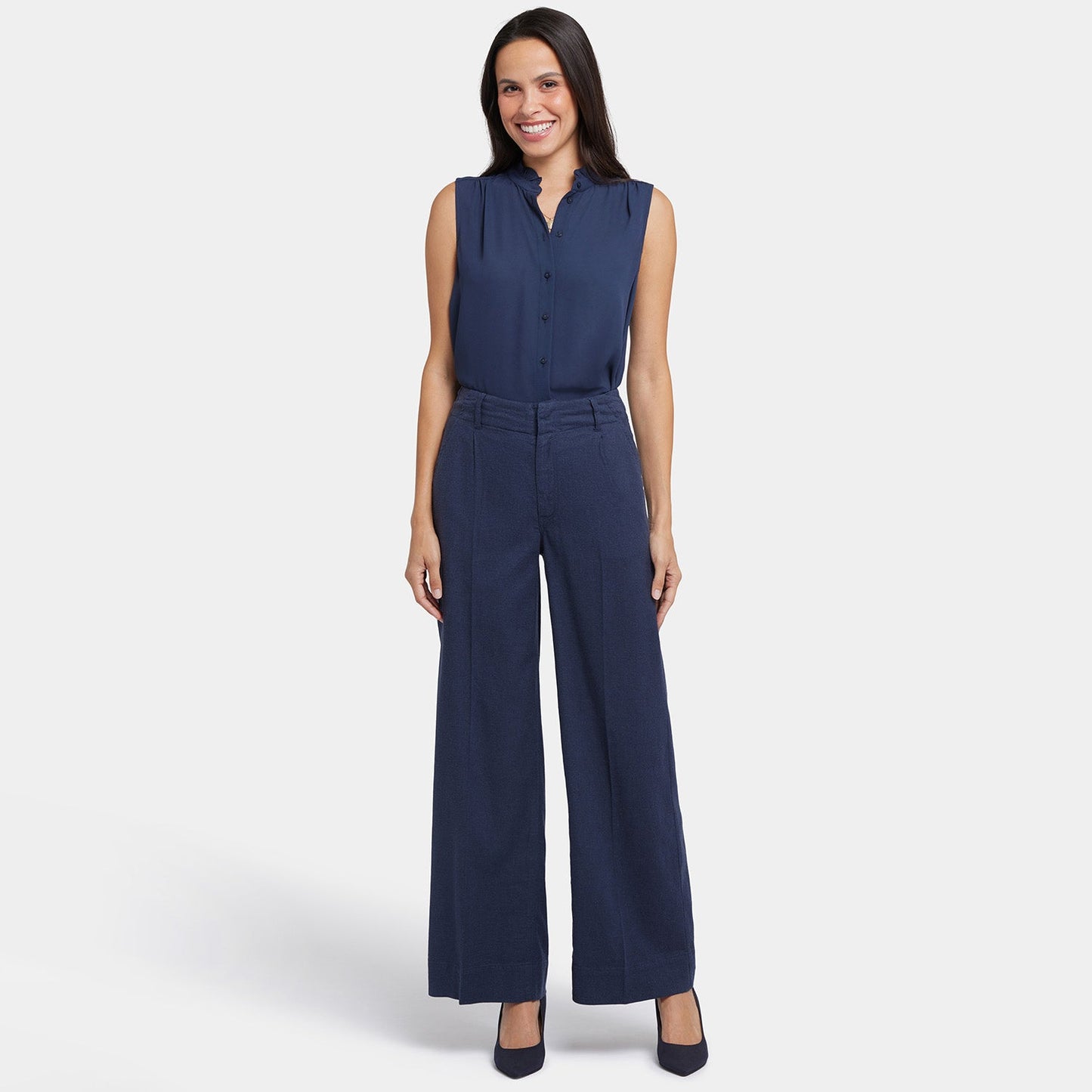 Mona Wide Leg Trouser Pants - Oxford Navy