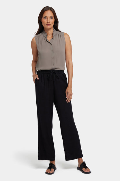 Relaxed Drawstring Pull-On Pants - Black