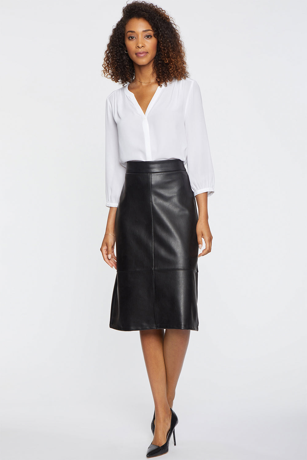 Faux Leather A-Line Skirt - Black