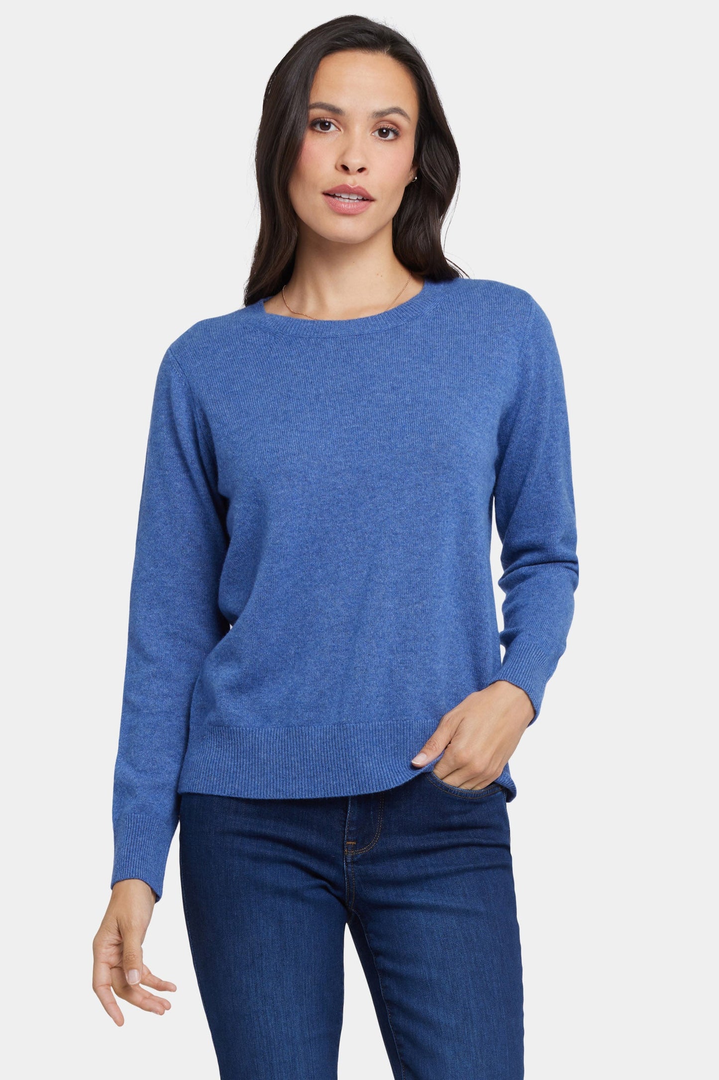 Cashmere Essential Crewneck Sweater - Heather Blue