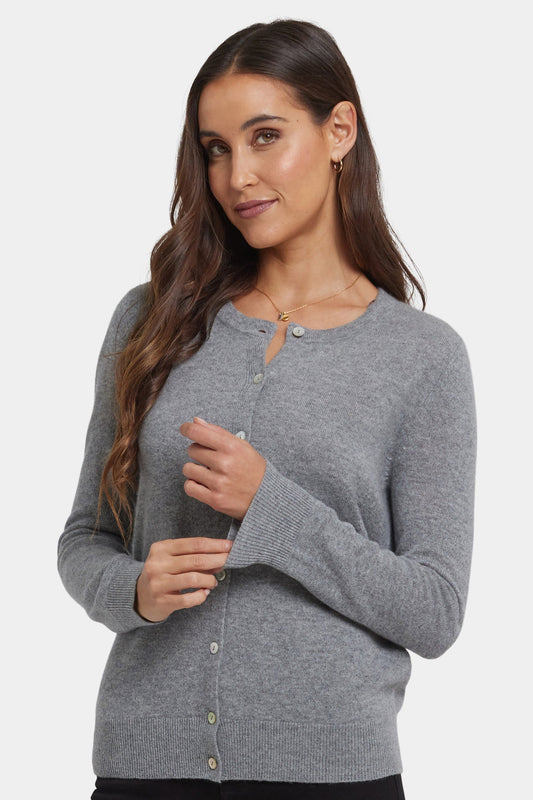 Cashmere Crewneck Cardigan - Light Heather Grey