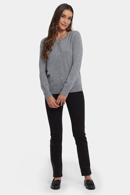 Cashmere Crewneck Cardigan - Light Heather Grey